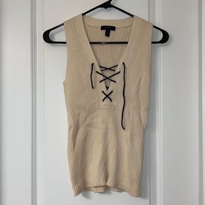 J Crew XXS Ribbed Stretchy Lace up top in tan
